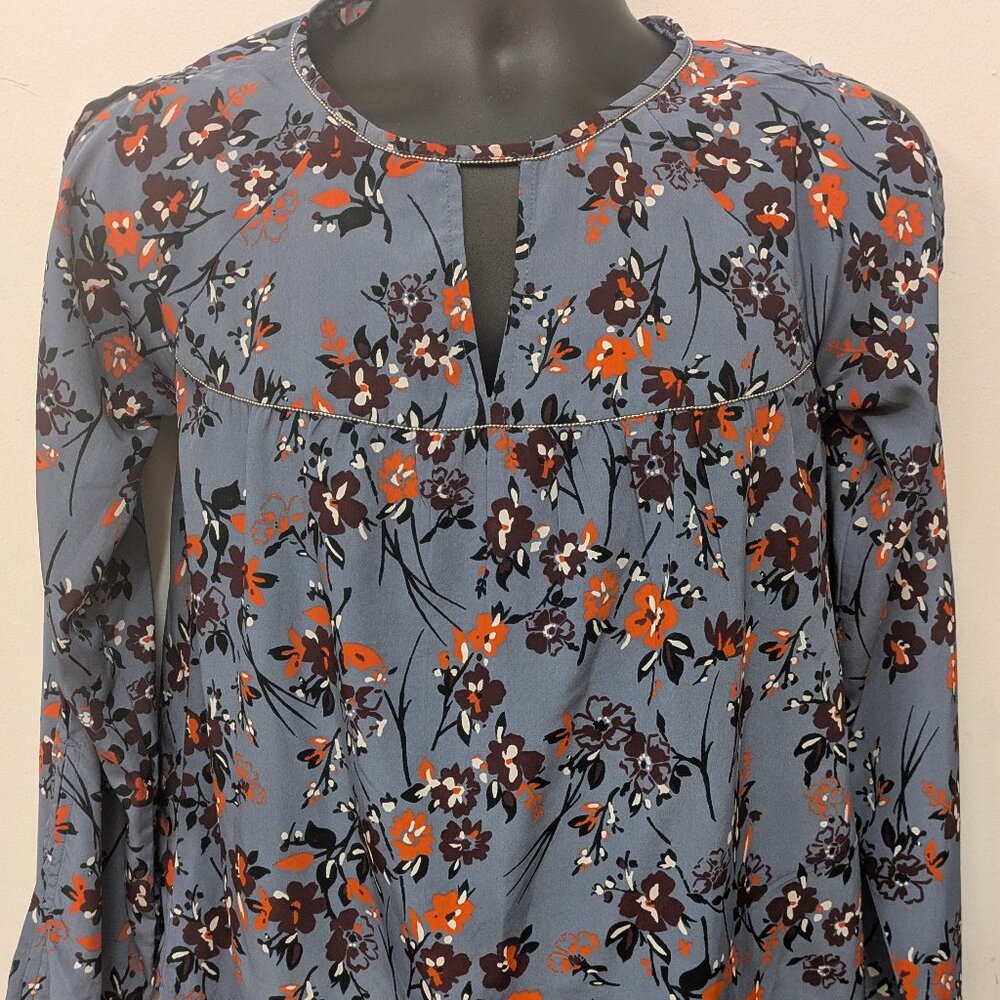 Abercrombie & Fitch Floral Blouse Long Slit Sleeves Size Small Boho Keyhole Top
